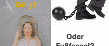 Frau im goldenen Käfig, Mann mit Fußfessel.